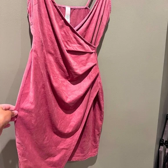 New Pink Suede Dress Mini Sleeveless Date Night Cocktail Spring Summer - Picture 5 of 11